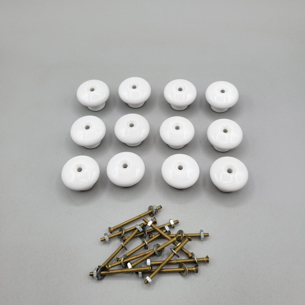 White Ceramic Drawer Knobs With Hardware Set of 12